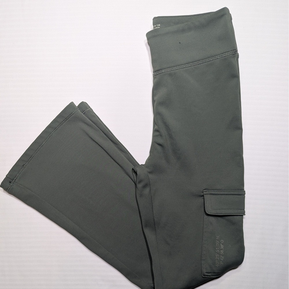 Zara Kids Girls Flared Cargo Leggings High Rise Knit Flare Pants Size 9 Green